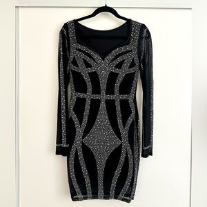 Chic Black and Silver Studded Cocktail Dress